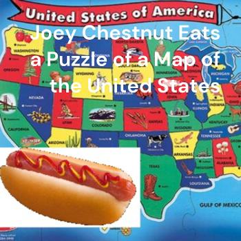 Joey Chestnut Eats a Puzzle of a Map of the United States